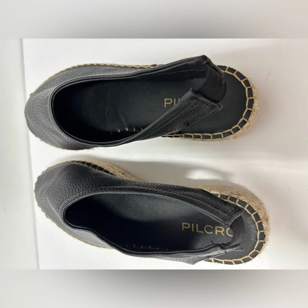 ANTHROPOLOGIE Pilcro SlingbackBlack Leather Tan Espadrille Flats Womens 37 6-6.5